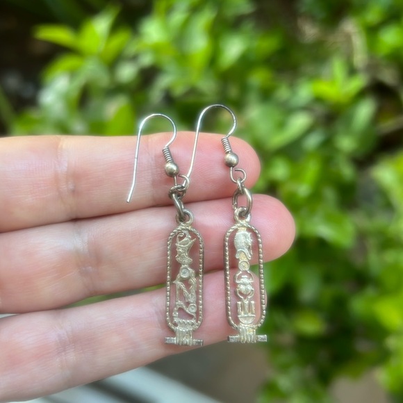 Vintage Egyptian Cartouche Dangling Earrings - Picture 1 of 16